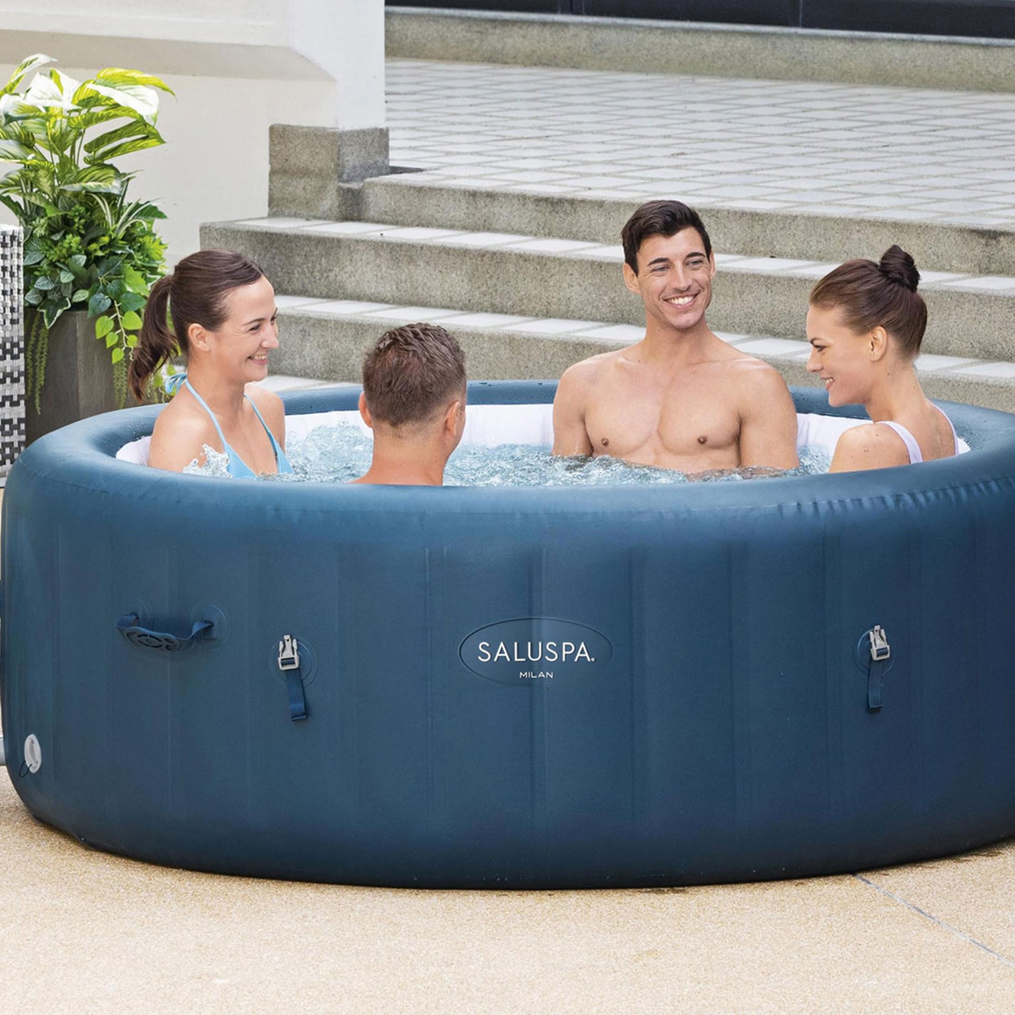 Bestway SaluSpa Milan AirJet Inflatable Hot Tub with 140 Soothing AirJets and 4-Pack of SaluSpa Underwater Non-Slip Spa Seat with Adjustable Legs