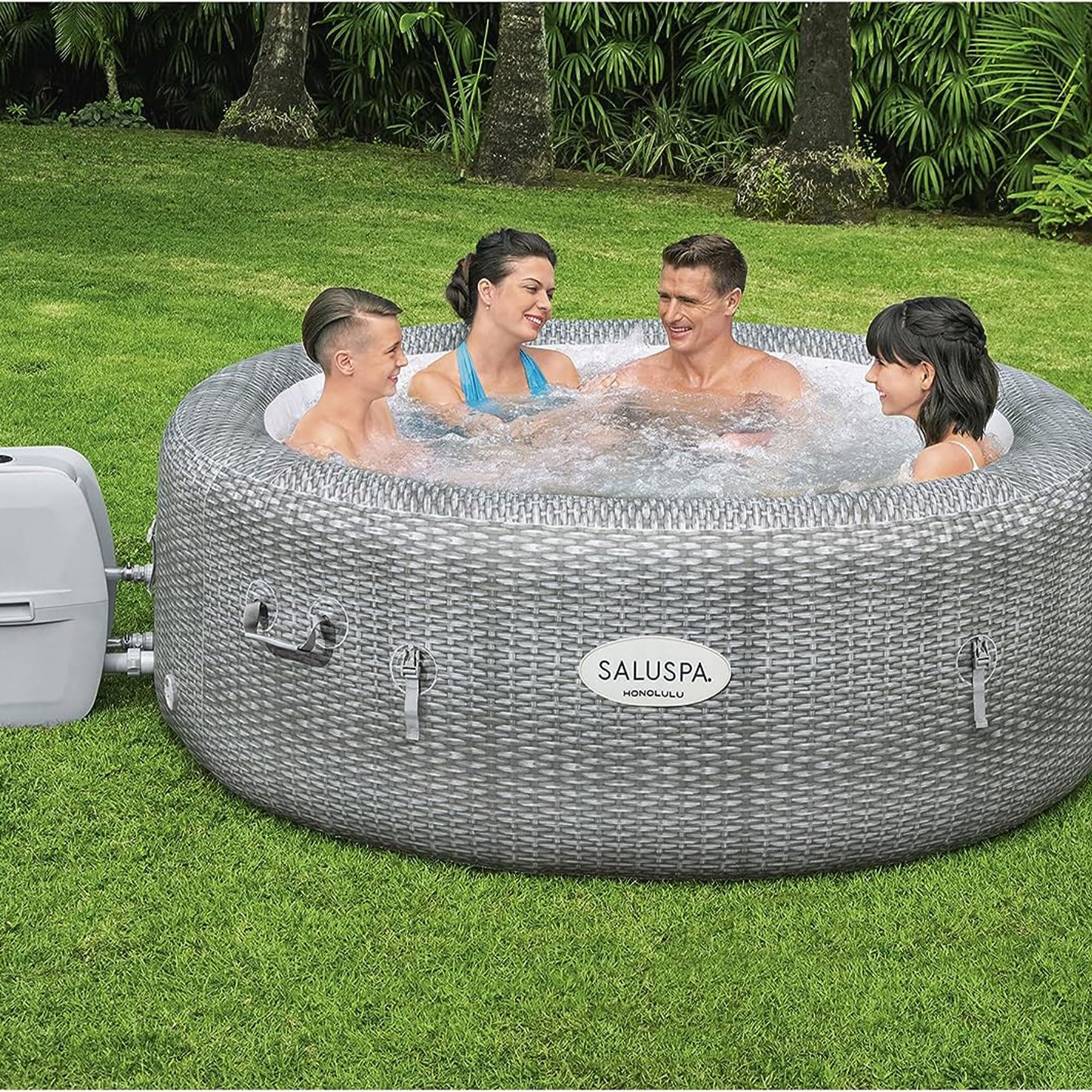 Bestway SaluSpa Honolulu AirJet Inflatable Hot Tub & 4 Pack SaluSpa Underwater Non Slip Pool/Spa Seat w/4 Adjustable Legs & 2 Padded Headrest Pillows