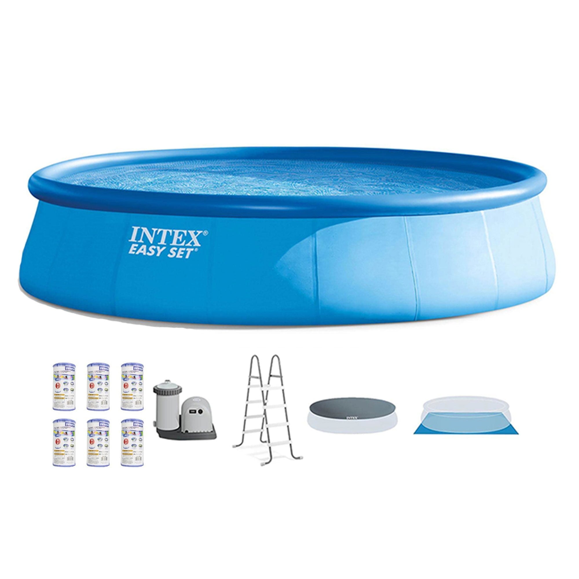 Intex 18' x 48" Inflatable Above Ground Round Outdoor Pool Set with Filter Cartridges (6 Pack) - Lucaneo
