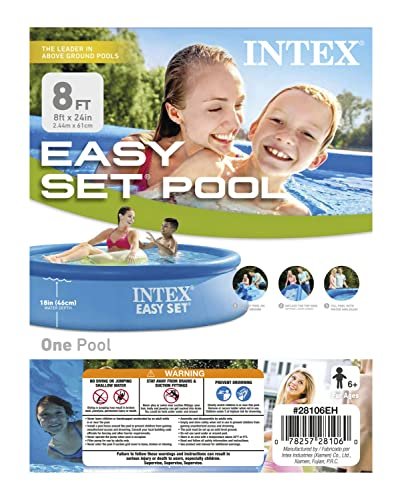 Intex 28106EH Easy Set 8 Feet x 24 Inch Inflatable Puncture Resistant Above Ground Swimming Pool - Lucaneo
